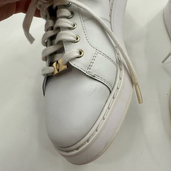 Lauren Ralph Lauren White Angeline IV Action Leather Sneakers Gold Accents Sz 9